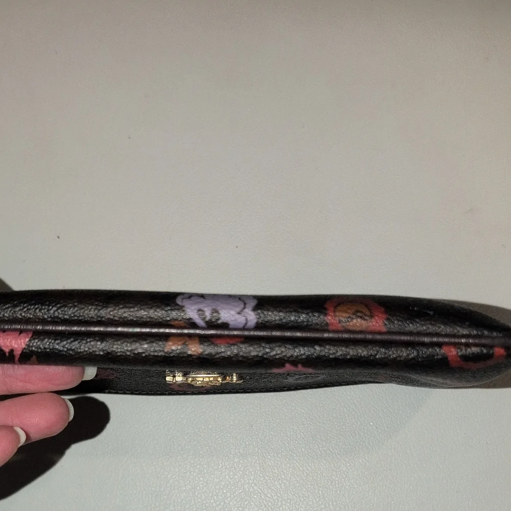 Coach Black Floral Wristlet Pouch